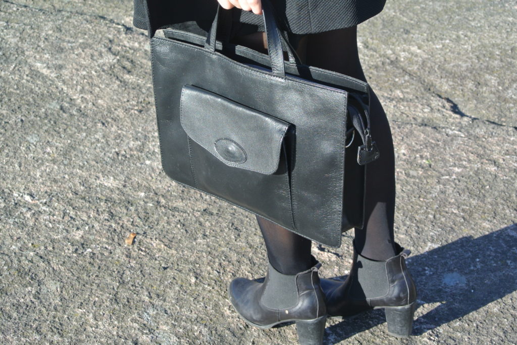 Black leather heels and black leather purse 