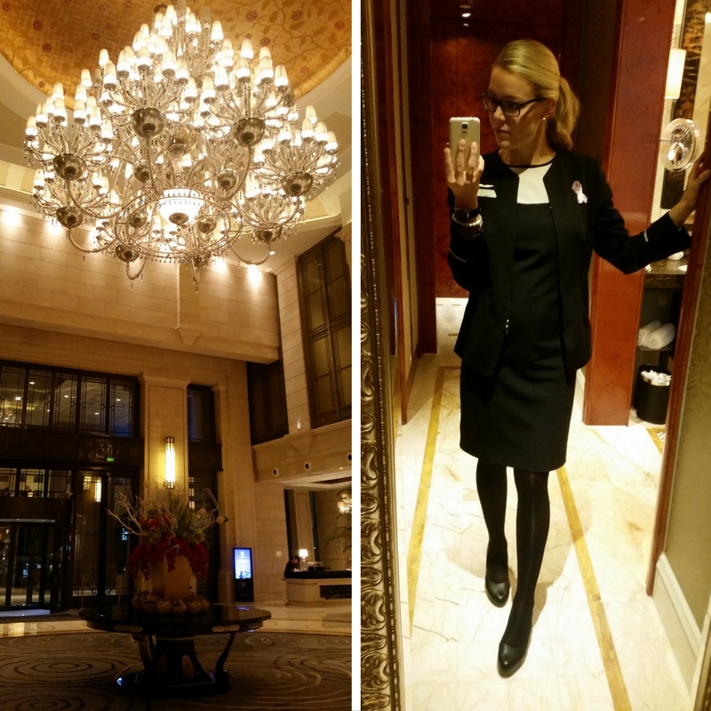 Dear Shanghai Annimarian a blonde flight attendant in a uniform in a hotel in Shanghai