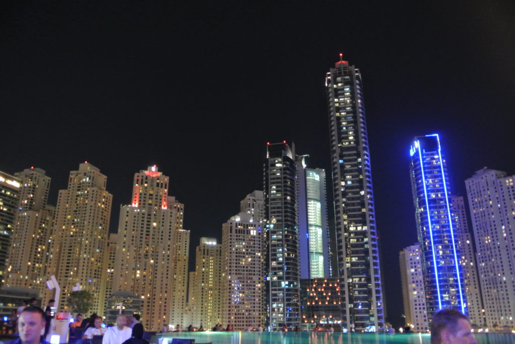 Dubai by night Dubai Marina Hotel Address view tall buildings